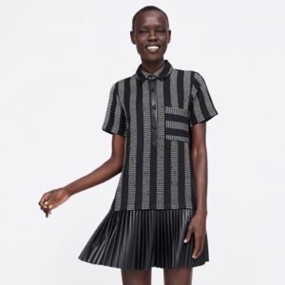 Zara Textured Weave Faux Leather Pleated Dress - Picture 3 of 9